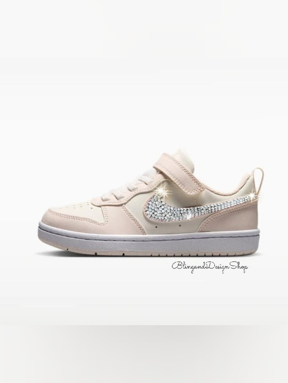 Bling Girls Nike Court Borough Low Off White  Sneakers Customized With Crystals
